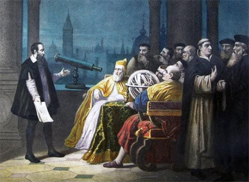 Galileo con el telescopio ante el Papa